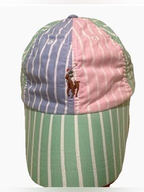 Polo Ralph Lauren Oxford Hat Cap Pastel Striped Colorblock Pony Preppy Old Money